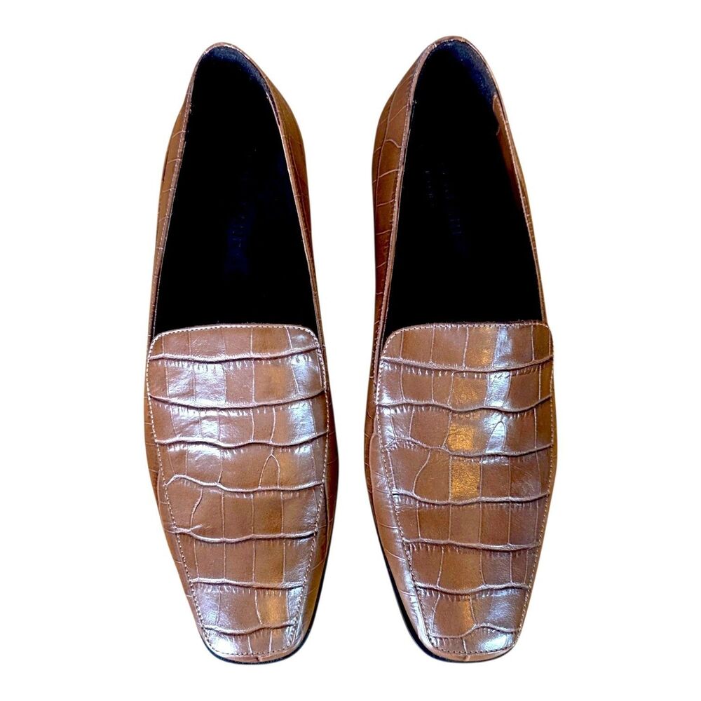 NWOB Everlane Crocodile Embossed Italian Leather Cushioned Heel Brown Loafer - Picture 2 of 6